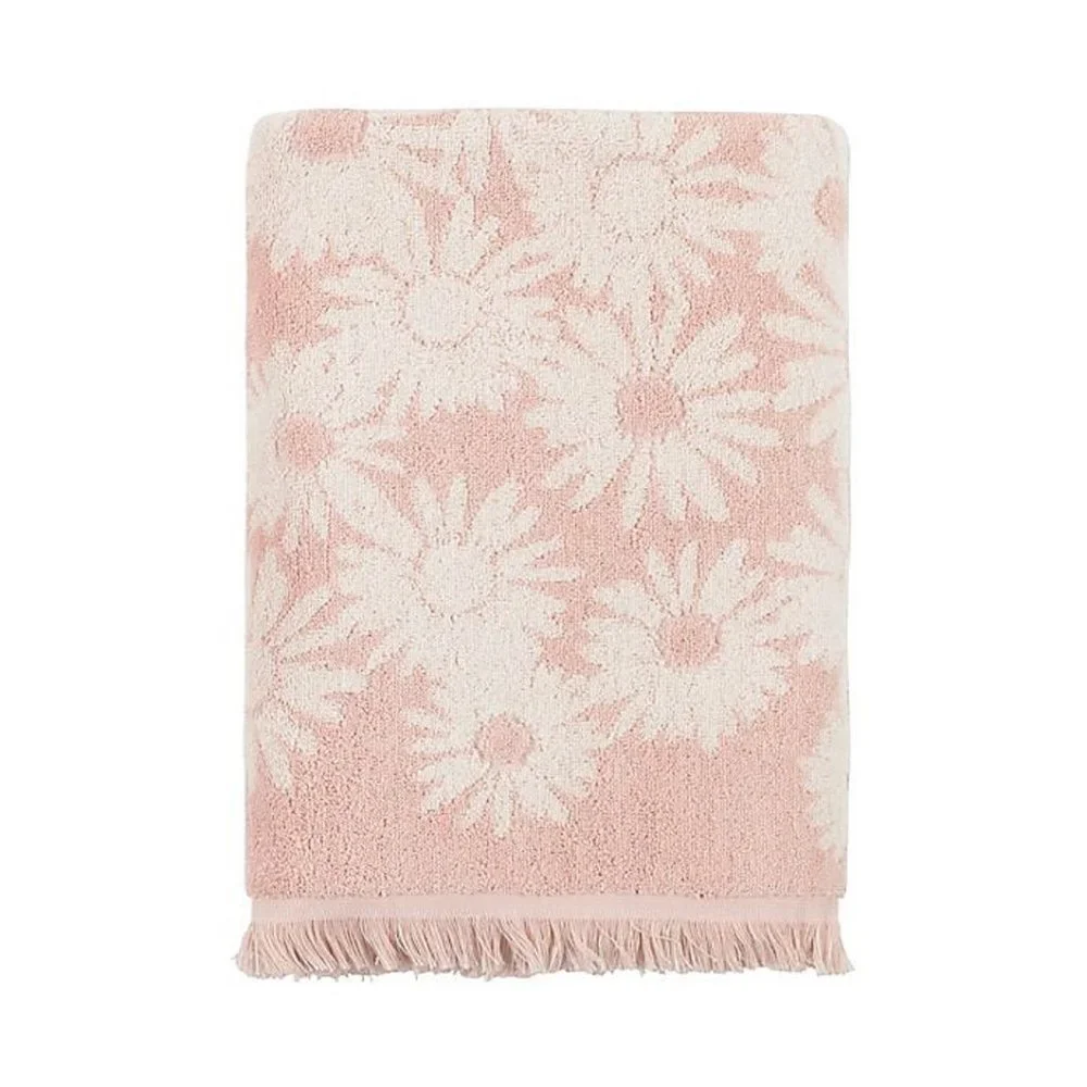 3 Wild Sage Maisie Daisy PINK & IVORY Floral Pattern 30x54 BATH Towels w/Fringe